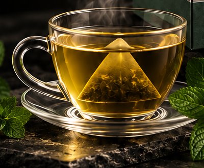Taza de té de menta con hojas frescas