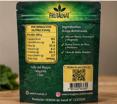 Etiqueta nutricional de acelga deshidratada Frutalnat