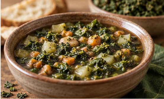Sopa preparada con acelga deshidratada