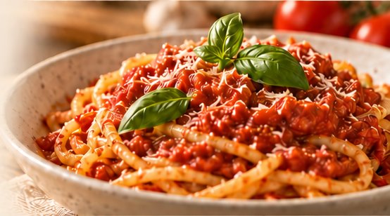 Pasta con salsa de tomate y albahaca
